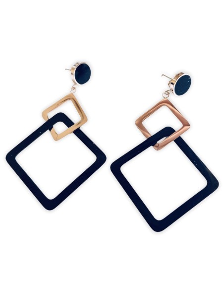 Κόσμημα σκουλαρίκια με τετράγωνα στοιχεία από ατσάλι σε ροζ χρυσό και μαύρο γεωμετρικά Square on the air