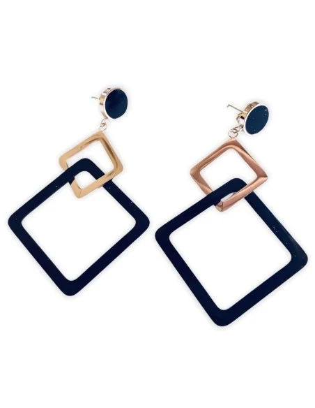 Κόσμημα σκουλαρίκια με τετράγωνα στοιχεία από ατσάλι σε ροζ χρυσό και μαύρο γεωμετρικά Square on the air