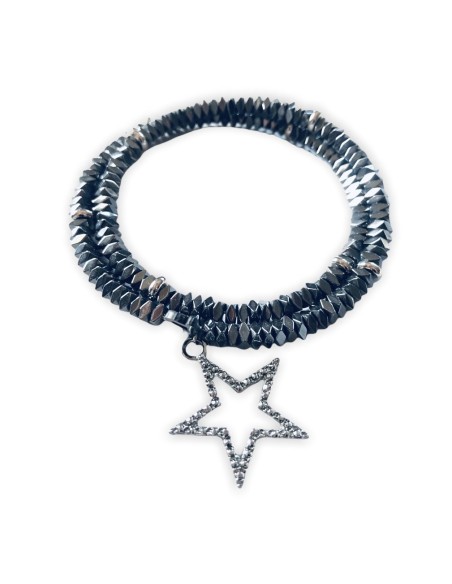 Χειροποίητο βραχιόλι 2 σειρών με ημιπολύτιμες πέτρες αιματίτη και κρεμαστό στοιχείο αστέρι με ζιργκόν Lisbon Χειροποίητο βραχιόλι 2 σειρών με ημιπολύτιμες πέτρες αιματίτη και κρεμαστό στοιχείο αστέρι με ζιργκόν Lisbon