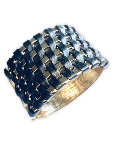 Statement βραχιόλι χειροπέδα σε χρυσό και μαύρο με δερμάτινο μέρος Stockholm