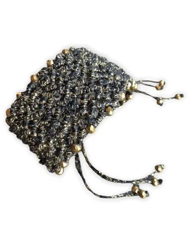 Χειροποίητο γυναικείο κόσμημα φαρδύ βραχιόλι macrame σε χρυσό και μαύρο Barbara