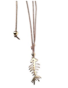 Χειροποίητο επίχρυσο κολιέ ψαροκόκκαλο σε δερμάτινο...