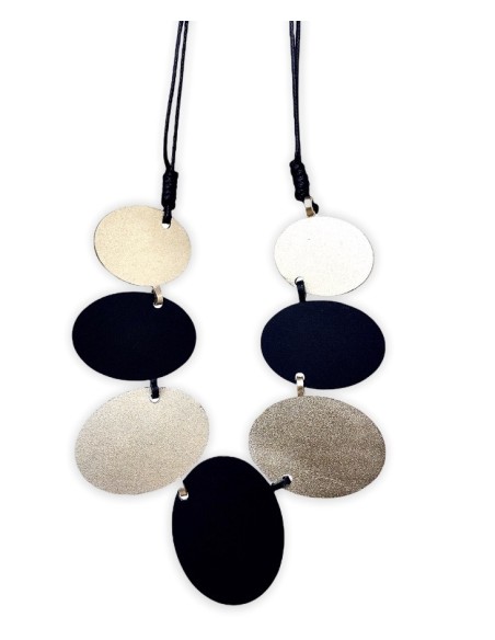 Χειροποίητο γυναικείο μεταλλικό κολιέ με οβάλ πλάκες σε χρυσό και μαύρο Darling