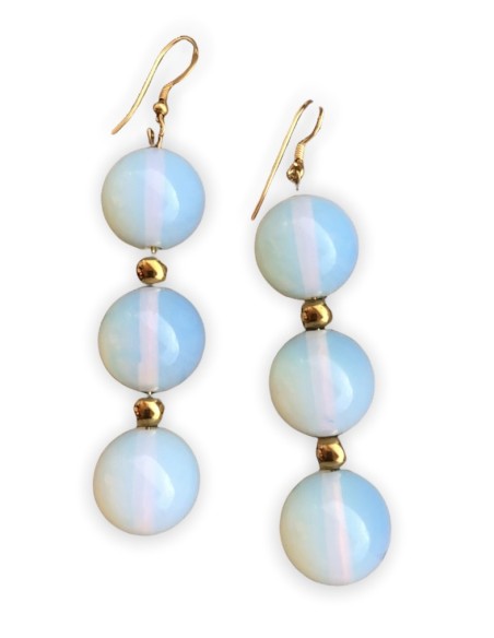 Κόσμημα σκουλαρίκια με ημιπολύτιμους λίθους Fεγγαρόπετρας και Aιματίτη σε ασημένιους επιχρυσωμένους γάντζους Moonkissed