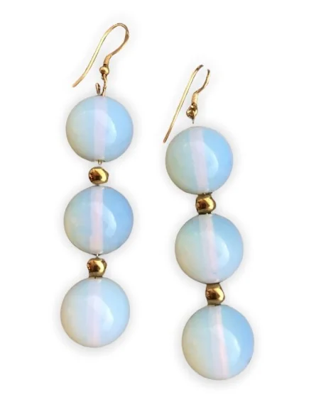 Κόσμημα σκουλαρίκια με ημιπολύτιμους λίθους Fεγγαρόπετρας και Aιματίτη σε ασημένιους επιχρυσωμένους γάντζους Moonkissed