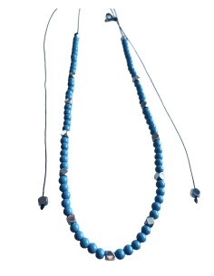 Χειροποίητο γυναικείο κολιέ με πέτρες Αχάτη σε γαλάζιο και πέτρες Αιματίτη ενδιάμεσα Kalla