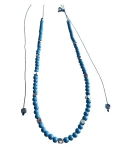 Χειροποίητο γυναικείο κολιέ με πέτρες Αχάτη σε γαλάζιο και πέτρες Αιματίτη ενδιάμεσα Kalla