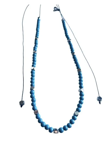 Χειροποίητο γυναικείο κολιέ με πέτρες Αχάτη σε γαλάζιο και πέτρες Αιματίτη ενδιάμεσα Kalla