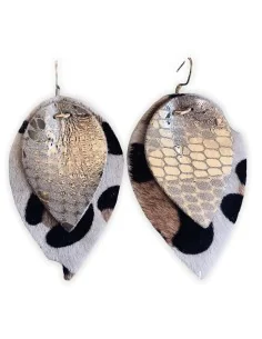 Κόσμημα σκουλαρίκια από τεχνόδερμα φιδιού και animal print σε σχήμα φύλλου Savanna 2