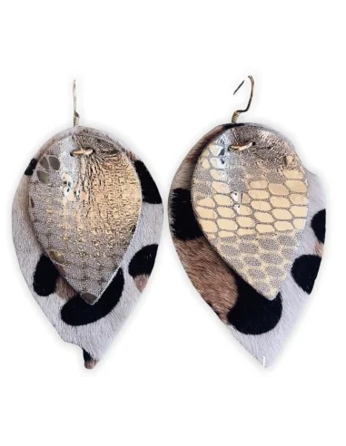 Κόσμημα σκουλαρίκια από τεχνόδερμα φιδιού και animal print σε σχήμα φύλλου Savanna