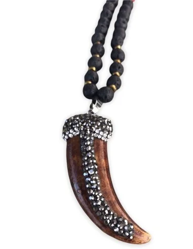 Γυναικείο κόσμημα κολιέ κρεμαστό ξύλινο δόντι με πέτρες Μαρκασίτη