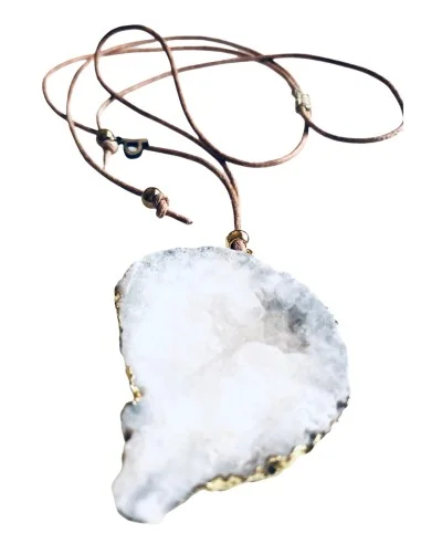 Χειροποίητο γυναικείο κολιέ με ακατέργαστη πέτρα Αχάτη σε δερμάτινο κορδόνι Jodi