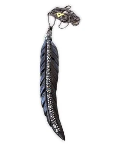 Χειροποίητο κολιέ μαύρο φτερό Feather