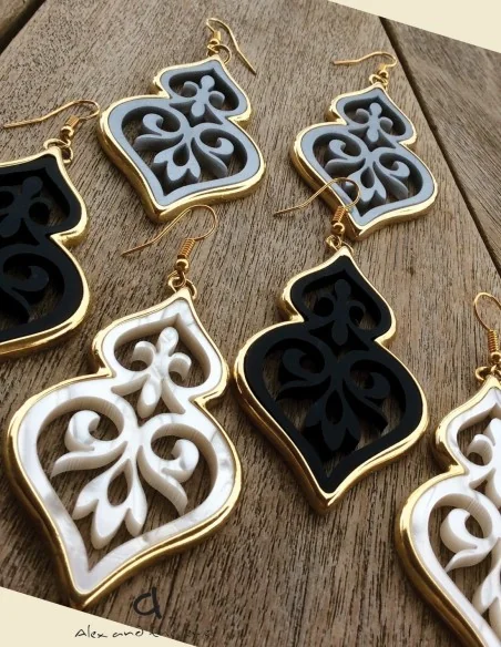 Κόσμημα σκουλαρίκια σε 3 αποχρώσεις με χρυσό πλαίσιο και γάντζους από ασήμι 925 επιχρυσωμένο Anatoli