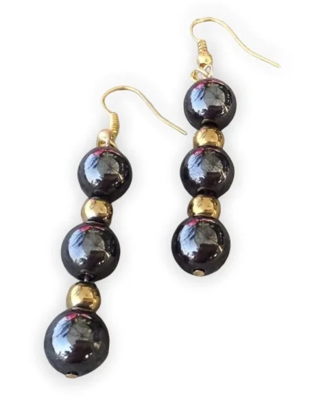 Κόσμημα σκουλαρίκια με ημιπολύτιμες πέτρες Αιματίτη σε ανθρακί και χρυσό χρώμα και επιχρυσωμένους ασημένιους γάντζους Lorin