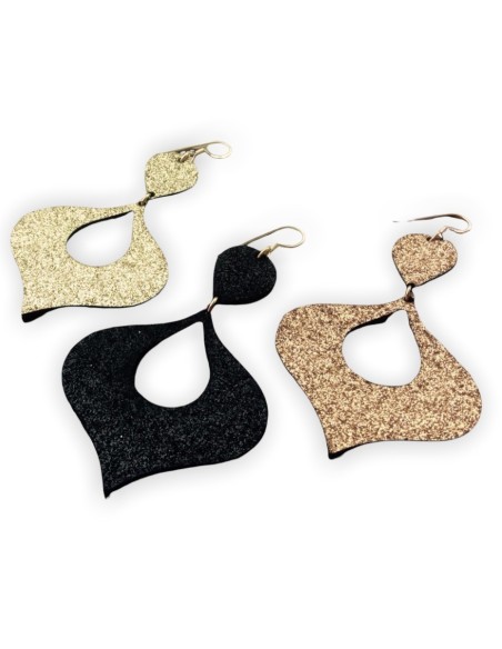 Κοσμήματα σκουλαρίκια σε σχήμα λυχνάρι με ανάγλυφες glitter λεπτομέρειες με γάντζους από ασήμι 925 επιχρυσωμένο Gini