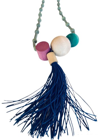 Χειροποίητο γυναικείο κολιέ με φούντα από ξύλο και καουτσούκ Fun