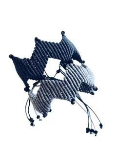 Χειροποίητο γυναικείο διπλό κόσμημα βραχιόλι macrame σε γκρι και μαύρο Together