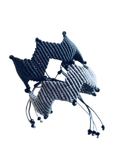 Χειροποίητο γυναικείο διπλό κόσμημα βραχιόλι macrame σε γκρι και μαύρο Together