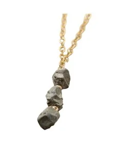 Χειροποίητο γυναικείο κολιέ με πέτρες Σιδηροπυρίτη σε αλυσίδα από ατσάλι Peru
