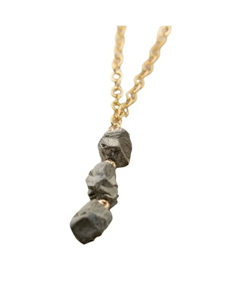 Χειροποίητο γυναικείο κολιέ με πέτρες Σιδηροπυρίτη σε αλυσίδα από ατσάλι Peru
