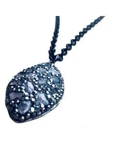 Χειροποίητο κόσμημα κολιέ με κρεμαστό στοιχείο με πέτρες Μαρκασίτη σε μαύρη αλυσίδα Gkiza