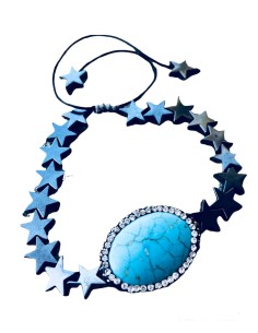 Χειροποίητο βραχιόλι με ημιπολύτιμες πέτρες Αχάτη σε γαλάζιο, πέτρες Μαρκασίτη και αυξομείωση Starlight