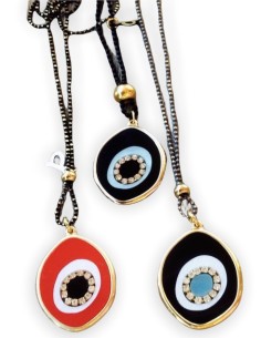 Χειροποίητο κόσμημα κολιέ με κρεμαστό στοιχείο μάτι σε 3 αποχρώσεις και ζιργκόν Ira