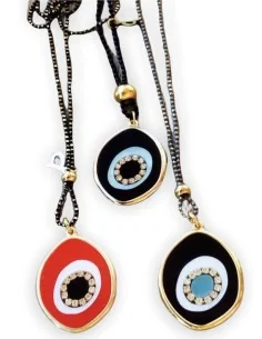 Χειροποίητο κόσμημα κολιέ με κρεμαστό στοιχείο μάτι σε 3 αποχρώσεις και ζιργκόν Ira