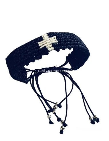 Χειροποίητο γυναικείο βραχιόλι μακραμέ με σταυρό Dio