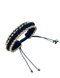 Χειροποίητο βραχιόλι μακραμέ σε μαύρο και χρυσό με χρυσά κρύσταλλα Venice 2