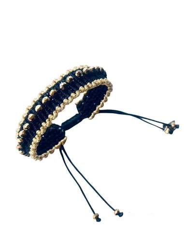 Χειροποίητο βραχιόλι μακραμέ σε μαύρο με χρυσά κρύσταλλα Venice