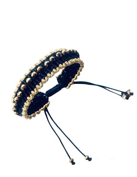 Χειροποίητο βραχιόλι μακραμέ σε μαύρο με χρυσά κρύσταλλα  Venice
