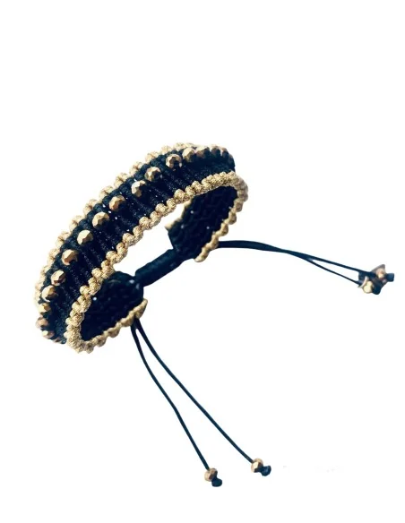 Χειροποίητο βραχιόλι μακραμέ σε μαύρο με χρυσά κρύσταλλα Venice