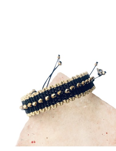 Χειροποίητο βραχιόλι μακραμέ σε μαύρο και χρυσό με χρυσά κρύσταλλα  Venice