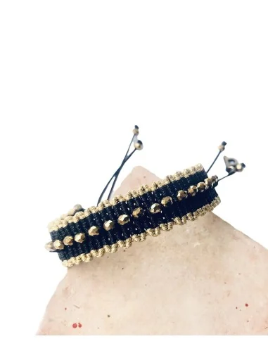 Χειροποίητο βραχιόλι μακραμέ σε μαύρο και χρυσό με χρυσά κρύσταλλα Venice