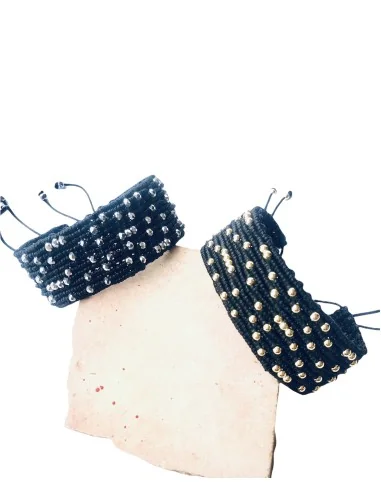 Χειροποίητο φαρδύ βραχιόλι σε μαύρο με πλέξη...