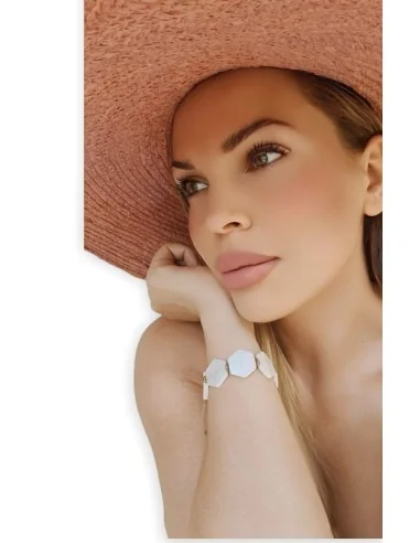 Χειροποίητο γυναικείο βραχιόλι από εξάγωνα στοιχεία φίλντισι και κύλινδρους από ατσάλι Silia