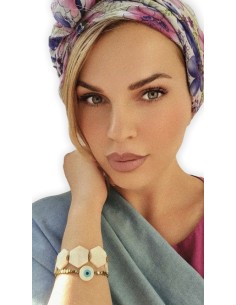 Χειροποίητο βραχιόλι σε μαύρο ή χρυσό με πέτρες αιματίτη και στοιχείο μάτι από φίλντισι σε λευκό και γαλάζιο  Mata