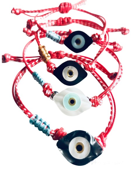 Βραχιόλι μαρτάκι με κορδόνι και στοιχείο μάτι σε 4 αποχρώσεις, ατσάλινες μπίλιες και μακραμέ στο πλάι The Look