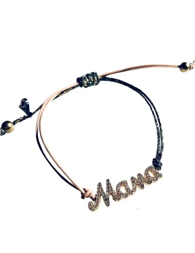 Χειροποίητο γυναικείο επίχρυσο βραχιόλι με ζιργκόν σε δίχρωμο διπλό κορδόνι Mama