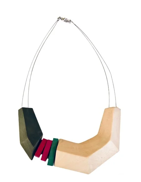 Χειροποίητο γυναικείο ξύλινο κολιέ σε ατσάλινο σύρμα Inception