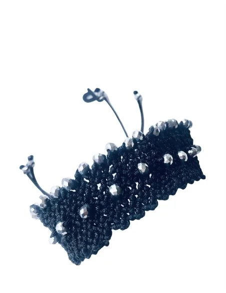 Χειροποίητο μαύρο βραχιόλι μακραμέ με ασημί κρύσταλλα Τσεχίας Asilia Χειροποίητο μαύρο βραχιόλι μακραμέ με ασημί κρύσταλλα Τσεχίας Asilia