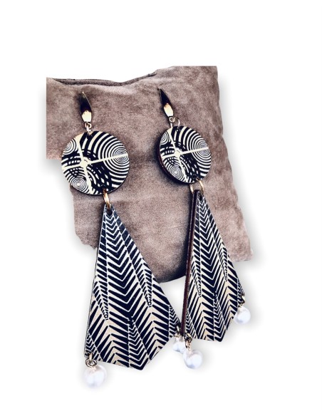 Ξύλινα σκουλαρίκια με πέρλες