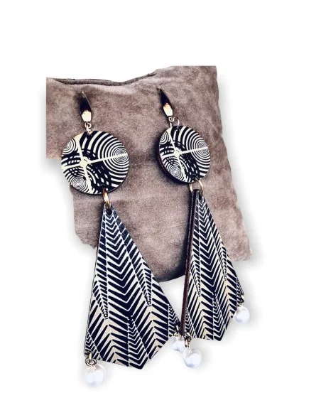 Ξύλινα σκουλαρίκια με πέρλες