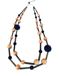 Χειροποίητο γυναικείο ξύλινο κολιέ σε μπεζ, λαδί και μπλε... 2