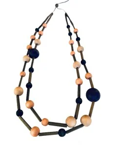 Χειροποίητο γυναικείο ξύλινο κολιέ σε μπεζ, λαδί και μπλε... 2