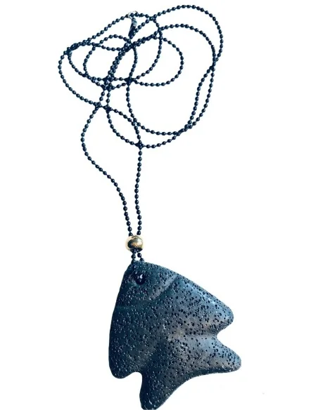 Κρεμαστό στοιχείο ψαράκι από ορυκτή λάβα, δεμένο σε μαύρη militaire αλυσίδα και επίχρυση διακοσμητική μπίλια Lava fish Κρεμαστό στοιχείο ψαράκι από ορυκτή λάβα, δεμένο σε μαύρη militaire αλυσίδα και επίχρυση διακοσμητική μπίλια Lava fish