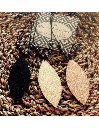 Χειροποίητο κολιέ κόσμημα με κρεμαστό φύλλο και ημιπολύτιμες πέτρες Αιματίτη Leaves