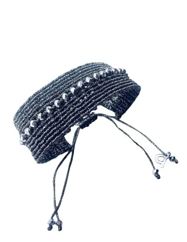 Χειροποίητο γυναικείο μακραμέ σετ βραχιόλι δαχτυλίδι με πέτρες Αιματίτη και κρύσταλλα Τσεχίας Starlight